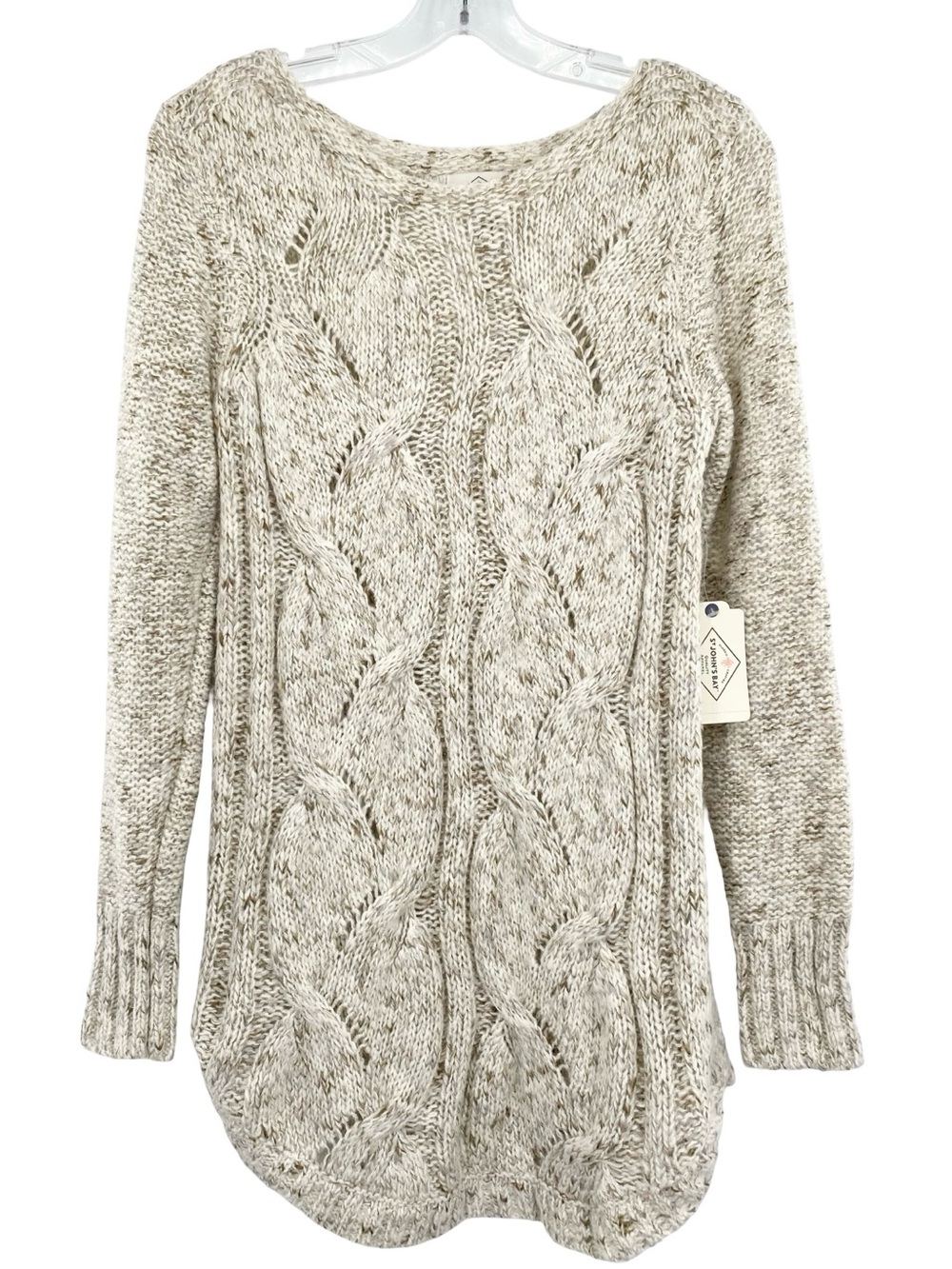 St John’s Bay Cable Knit Oatmeal Tunic Sweater Size Medium New